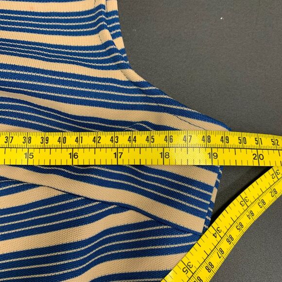 VTG 70's Womens 2 PC Sleevelss Dress A-Line Striped Bodice Solid Skirt Jacket - Picture 9 of 15